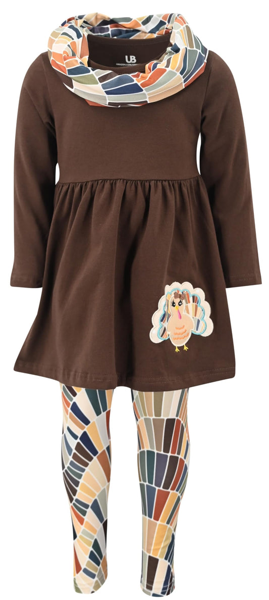 Unique Baby 3 Piece Girls Printed Leggings Outfit with Long Sleeved Tunic Shirt Kid and Toddler Clothes Set - Unique Baby Shop -