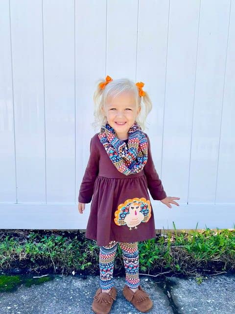 Unique Baby Toddler Girls 3 Piece Colorful Aztecan Thanksgiving Turkey Legging Set (12/6XL, Brown)