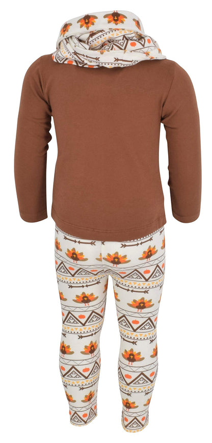 Unique Baby Toddler Girls 3 Piece Colorful Aztecan Thanksgiving Turkey Legging Set (12/6XL, Brown)