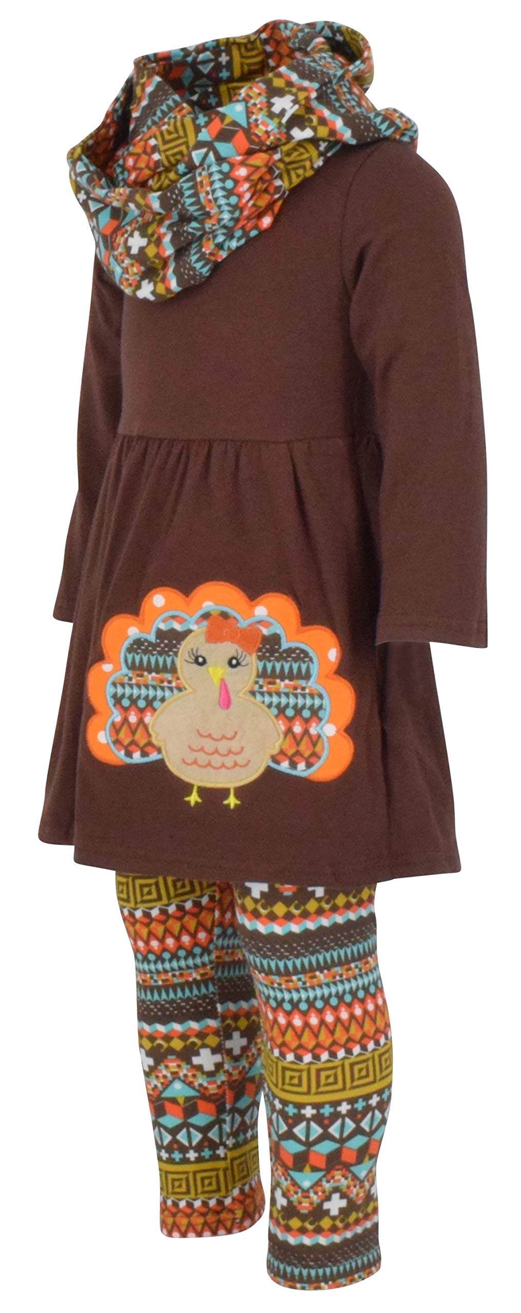 Unique Baby Toddler Girls 3 Piece Colorful Aztecan Thanksgiving Turkey Legging Set (12/6XL, Brown)