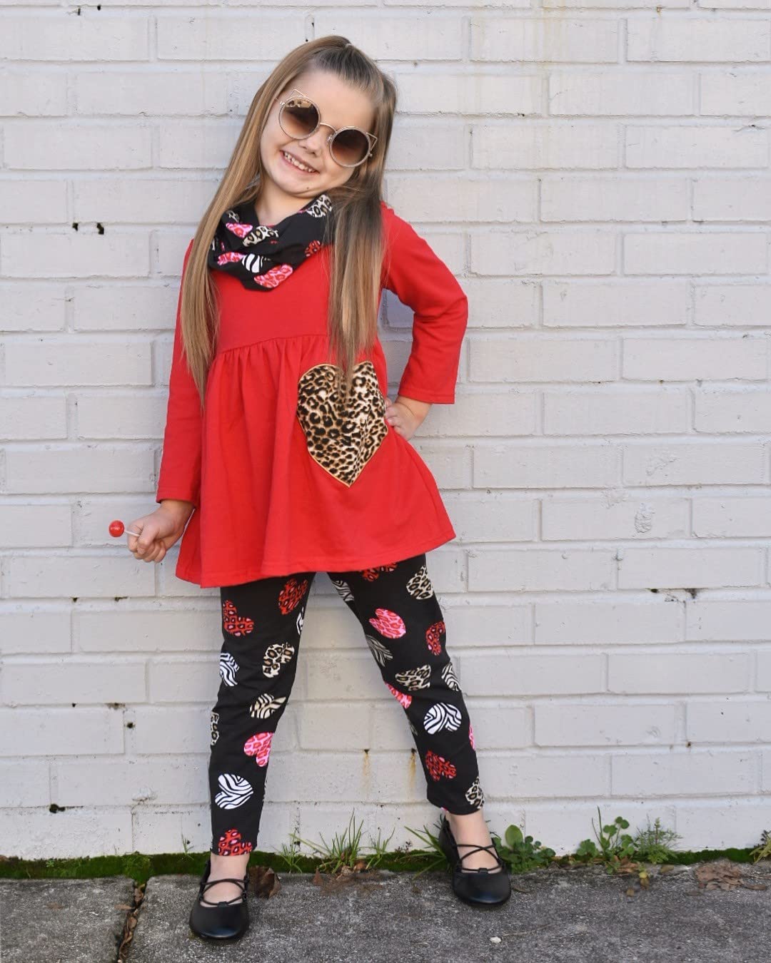 Unique Baby 3 Piece Girls Printed Leggings Outfit with Long Sleeved Tunic Shirt Kid and Toddler Clothes Set - Unique Baby Shop - 