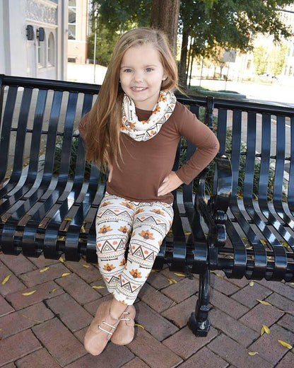 Unique Baby Toddler Girls 3 Piece Colorful Aztecan Thanksgiving Turkey Legging Set (12/6XL, Brown)