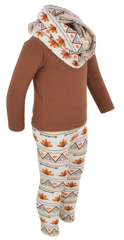 Unique Baby Toddler Girls 3 Piece Colorful Aztecan Thanksgiving Turkey Legging Set (12/6XL, Brown)