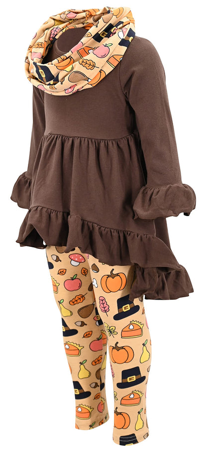 Unique Baby 3 Piece Girls Outfit with Top Legging and Scarf Toddler Girls' Clothing Sets