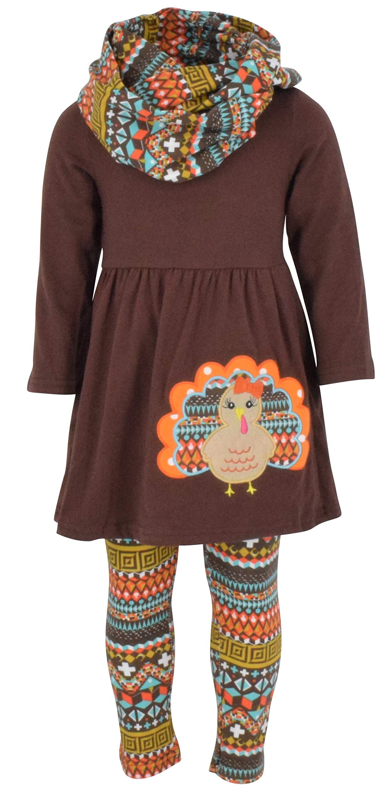 Unique Baby Toddler Girls 3 Piece Colorful Aztecan Thanksgiving Turkey Legging Set (12/6XL, Brown)