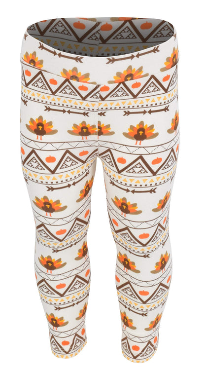 Unique Baby Toddler Girls 3 Piece Colorful Aztecan Thanksgiving Turkey Legging Set (12/6XL, Brown)