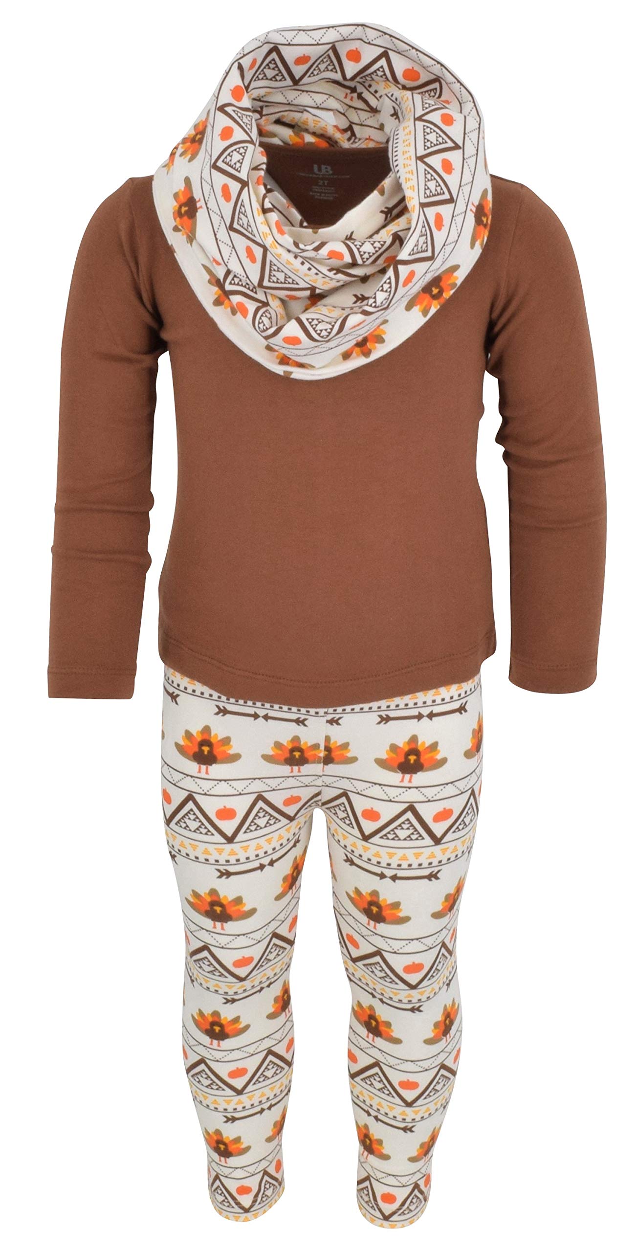 Unique Baby Toddler Girls 3 Piece Colorful Aztecan Thanksgiving Turkey Legging Set (12/6XL, Brown)