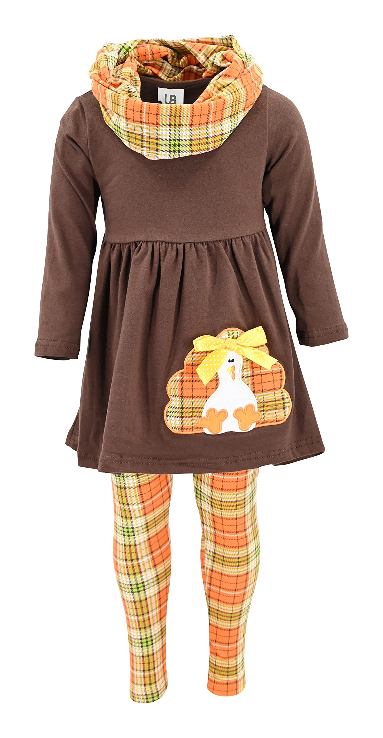 Unique Baby Toddler Girls 3 Piece Colorful Aztecan Thanksgiving Turkey Legging Set (12/6XL, Brown)