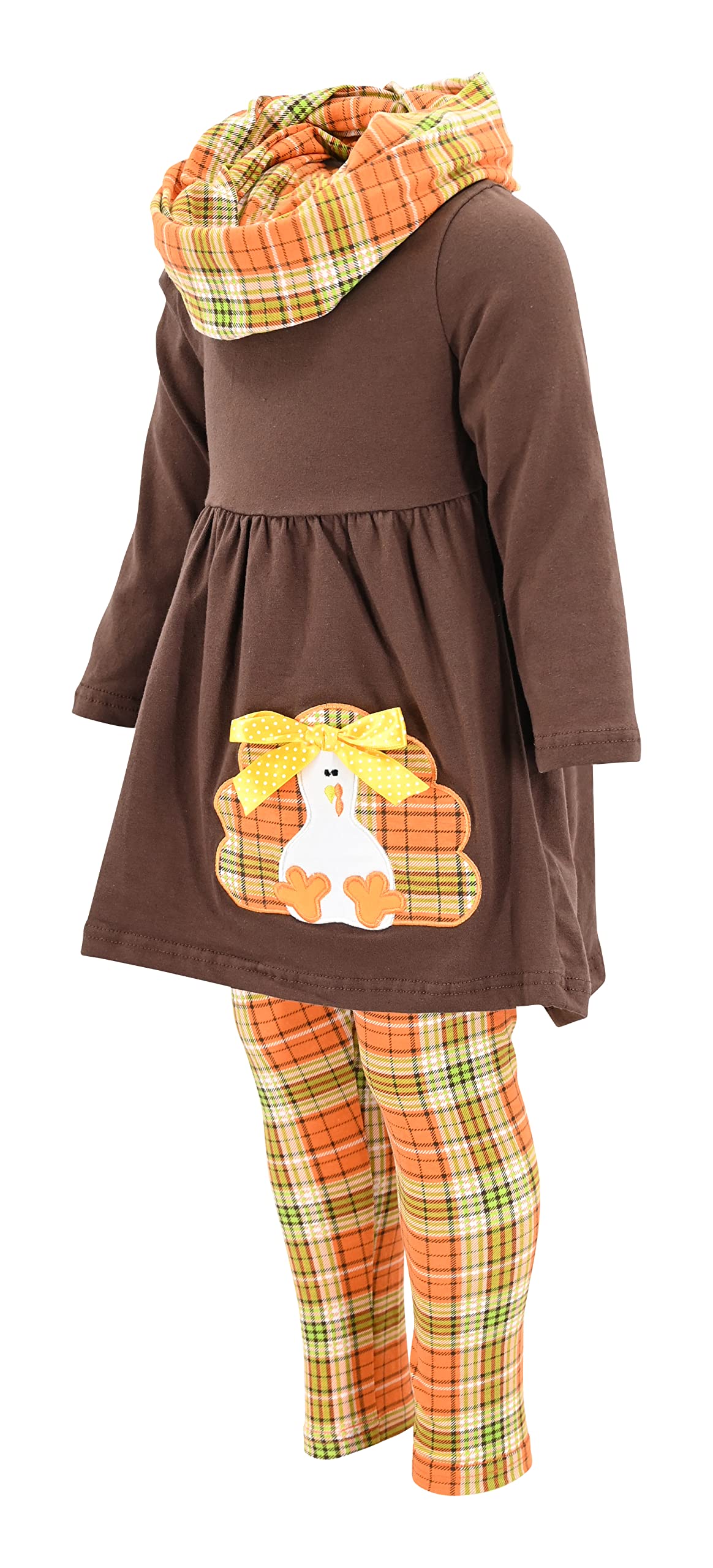 Unique Baby Toddler Girls 3 Piece Colorful Aztecan Thanksgiving Turkey Legging Set (12/6XL, Brown)