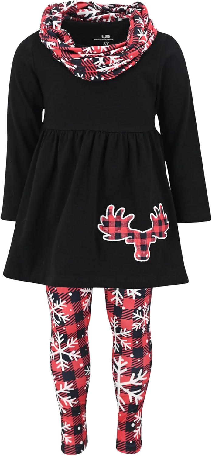 christmas buffalo plaid snowflake girls 3 piece legging set christmas outf b0dcw8797l