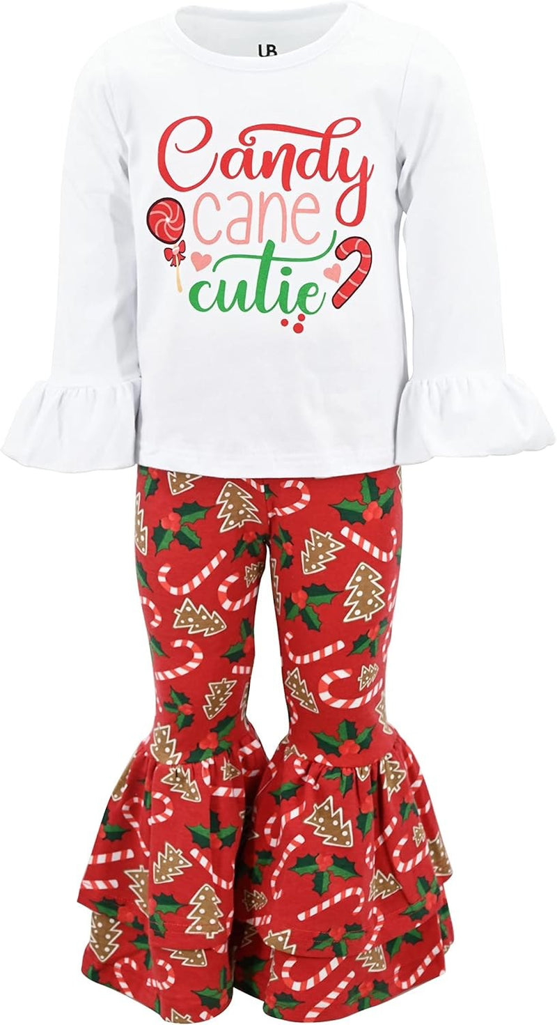 Candy Cane QT Unique Baby Girls Candy Cane Cutie Flare Pants Christmas Outfit Clothes (7Y, Red)