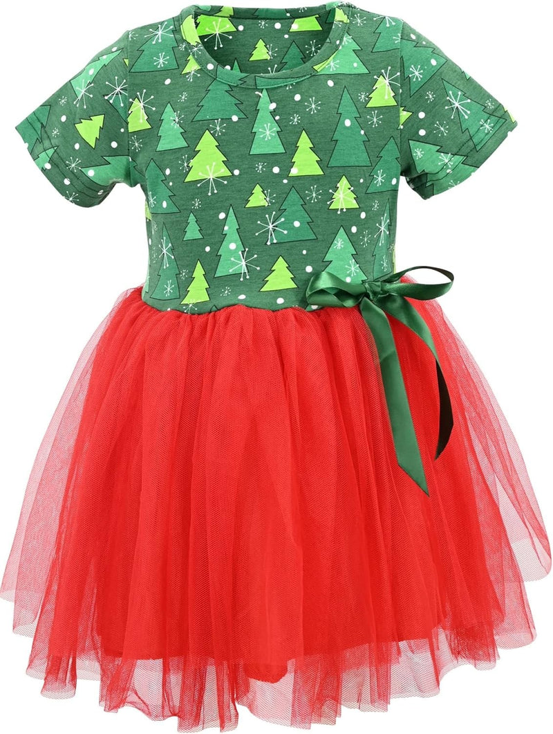 Christmas Tree Girls Short Sleeve Tulle Tutu Dresses for Kid and Toddler Girl Christmas Dress Outfit Sizes 18M-12Y (9 Ye