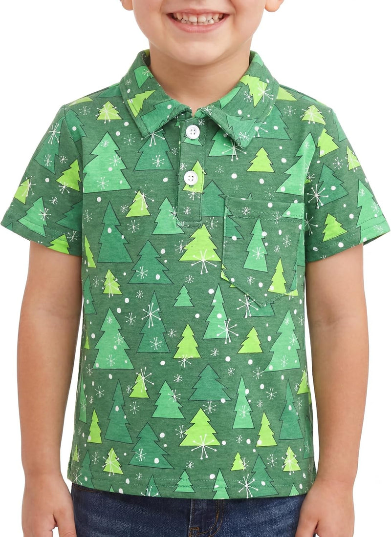 Christmas Tree Unique Baby Boys Christmas Trees Collared Polo Shirt Clothes (10Y, Green)