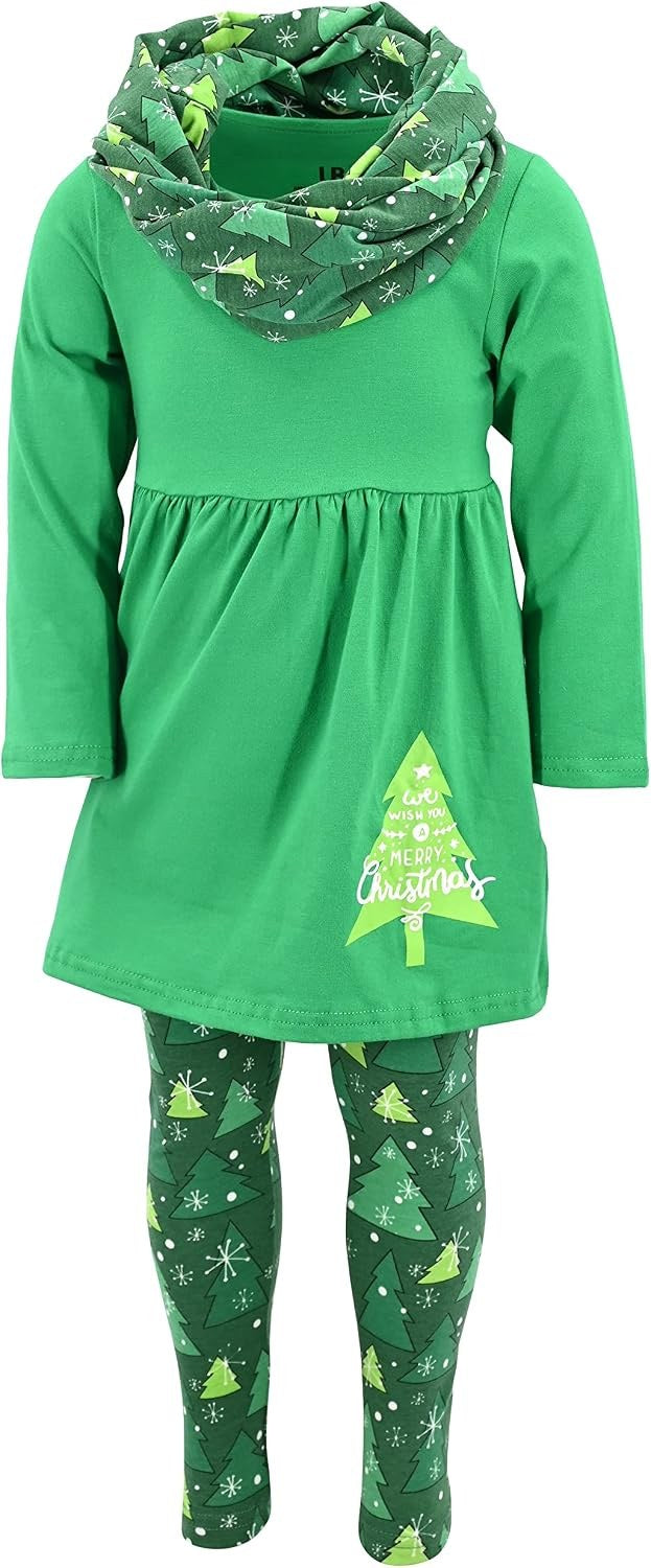 Christmas Tree Unique Baby Girls Wish You a Merry Christmas Scarf Legging Set Outfit Clothes (10Y, Green)