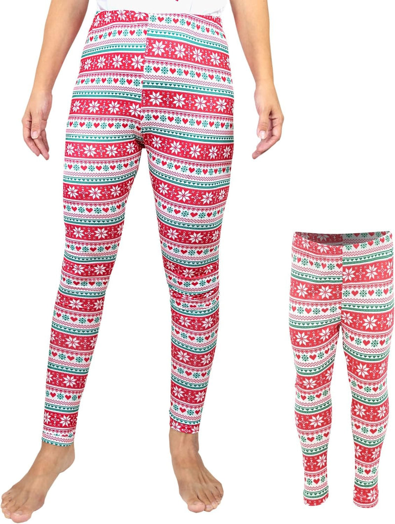 Classic Christmas Mommy and Me Matching Mother Daughter Christmas Leggings Clothes (2Y, Red)