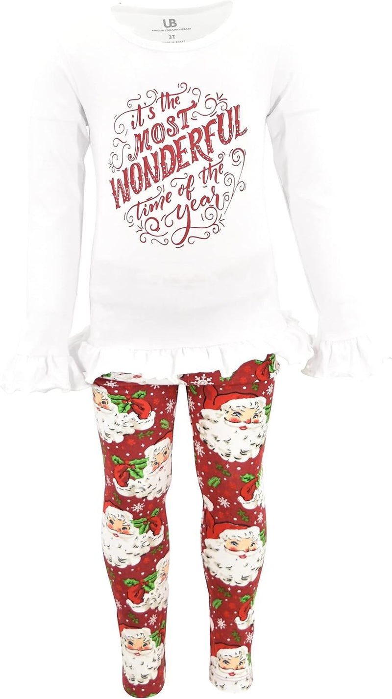 Classic Unique Baby Girls Most Wonderful Time Christmas Legging Set Outfit (3Y, White)