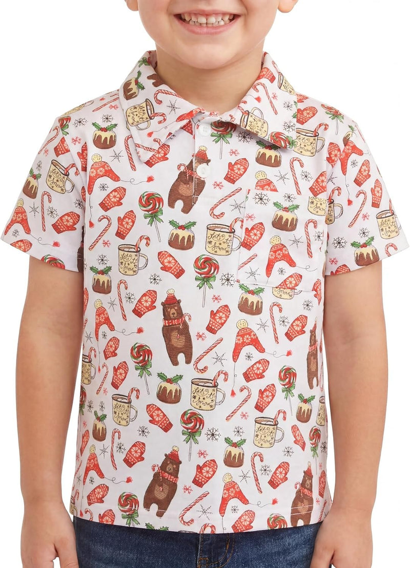 Cocoa Unique Baby Boys Hot Cocoa Bear Collared Christmas Polo T Shirt (4t, Cocoa)