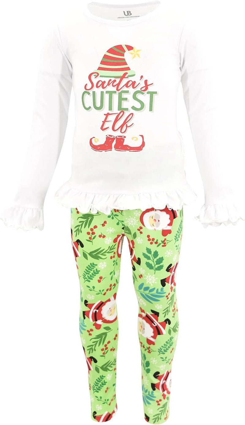 Elf Unique Baby Girls 2 Piece Santas Cutest Elf Legging Set Outfit (7Y, Green)