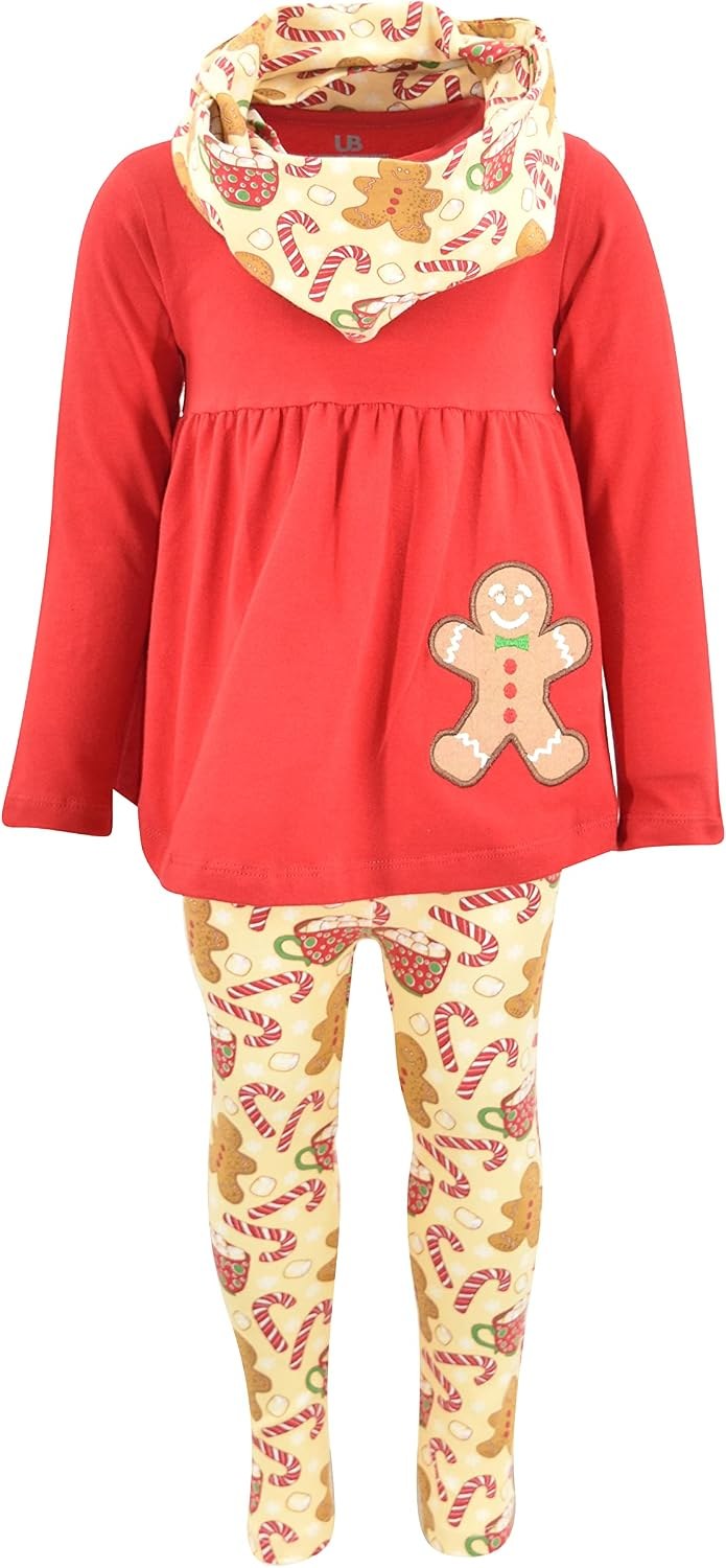 Gingerbread Man Unique Baby Girls 3 Piece Christmas Gingerbread Legging Set Outfit (8Y, Red)