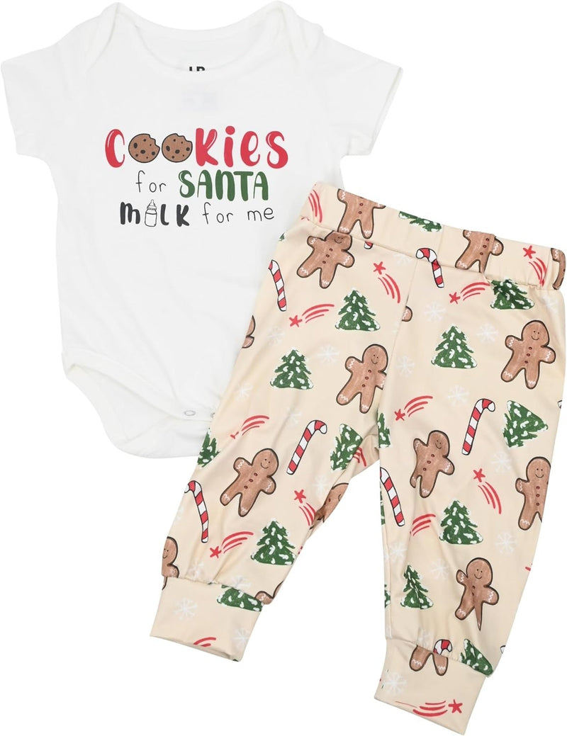 Gingerbread Man Unisex Christmas Holiday Santa Cookies Romper Baby Outfit Set (12M, Gingerbread Man)