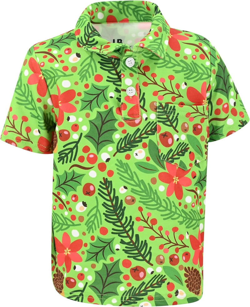 Green Christmas Fern Unique Baby Boys Christmas Polo Shirt for Toddler and Big Kids (4Y, Green Christmas Fern)