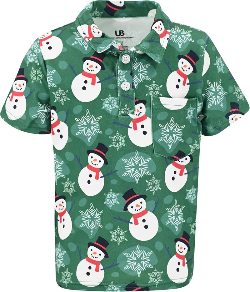 Green Christmas Snowman Boys Snowman Christmas Polo Shirt for Toddler and Big Kids (3Y, Green Christmas Snowman)