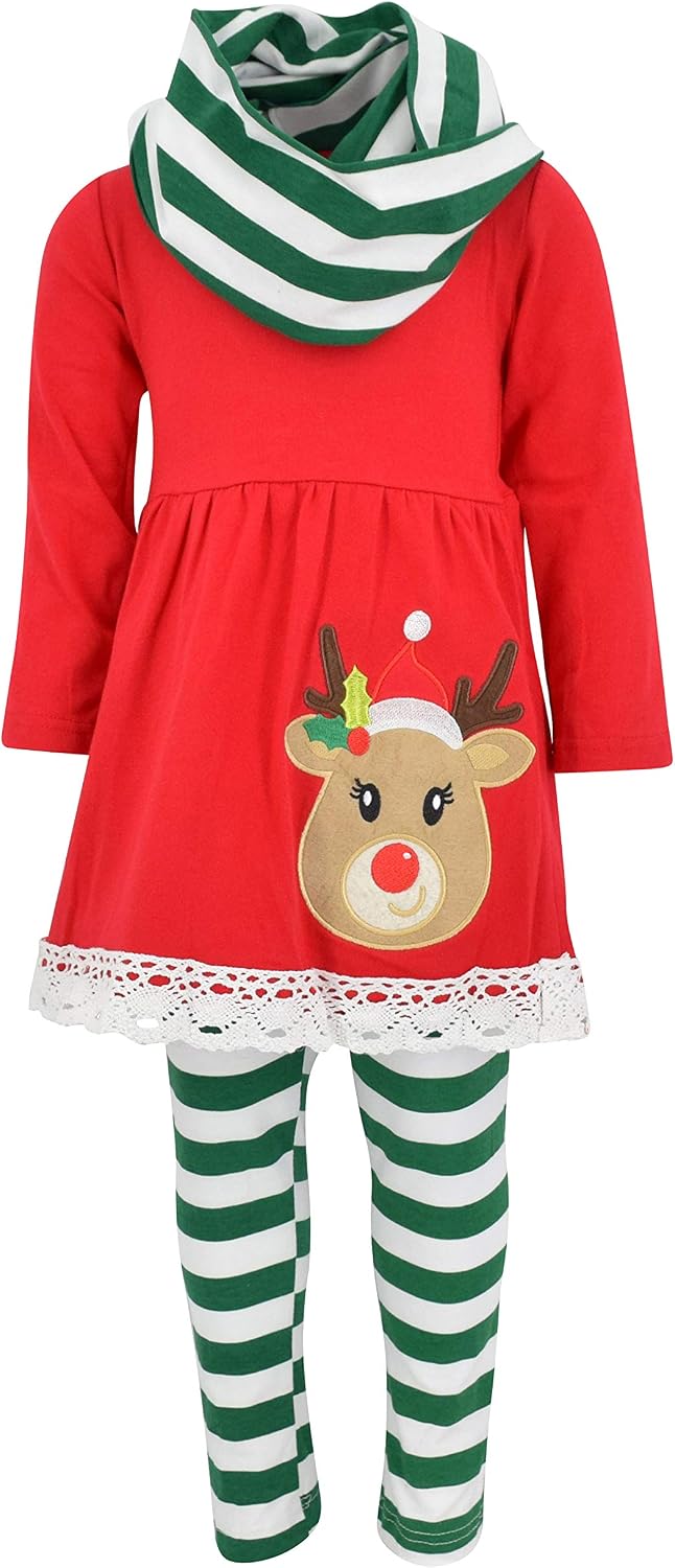 christmas green girls 3 piece striped reindeer christmas b01mshi9w1