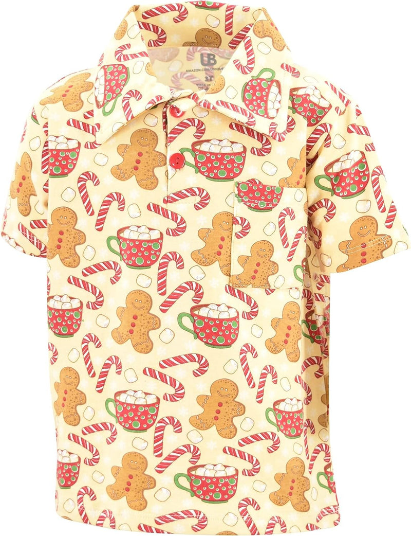Hot Cocoa Unique Baby Boys Christmas Cookies and Hot Cocoa Dinner Polo Shirt (8Y, Tan)