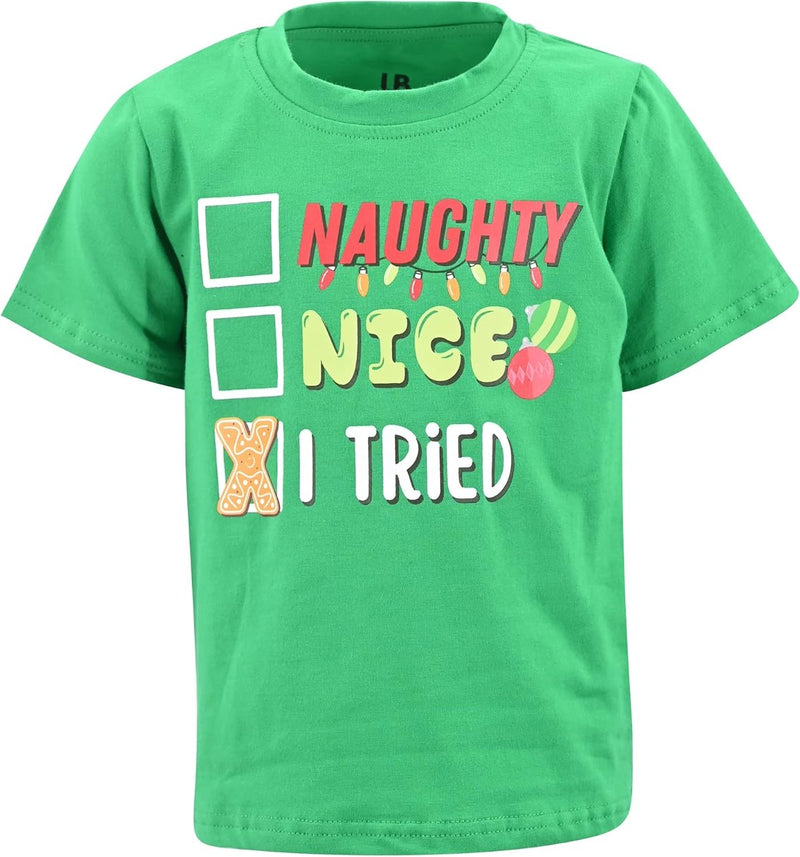 I Tried Unique Baby Boys Naughty Nice I Tried Kids Christmas Shirt Clothes (8Y, Green)