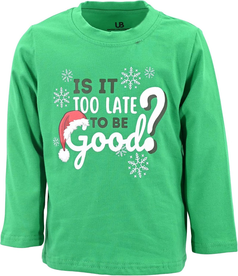 It it too late Boys is It Too Late Funny Kids Christmas Shirt Clothes (6Y, Green)