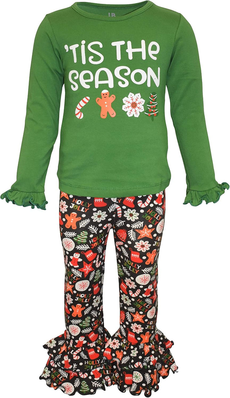 christmas jolly 2 piece girls double ruffle leggings and b08j244np4
