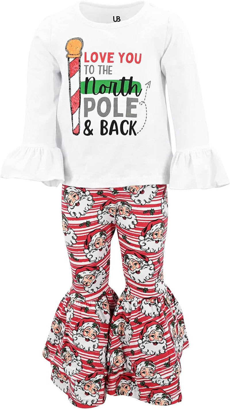 North Pole and Back Unique Baby Girls Love To The North Pole Flare Pants Christmas Outfit Clothes (7Y, Red)