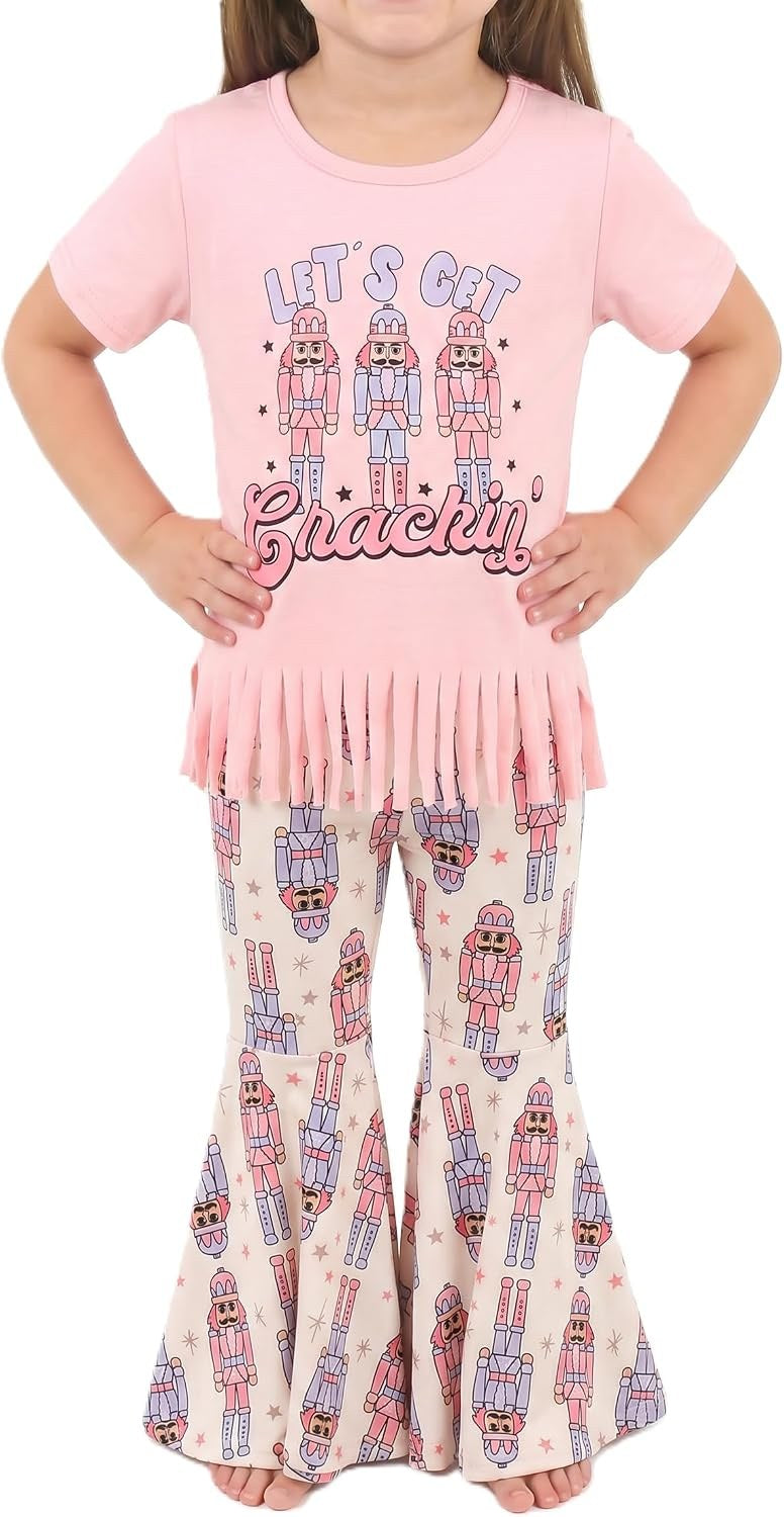 Nutcracker Unique Baby Girls Bell Bottom Christmas Leggings Outfit with Short Sleeved Shirt Kid and Toddler Clothes Set 