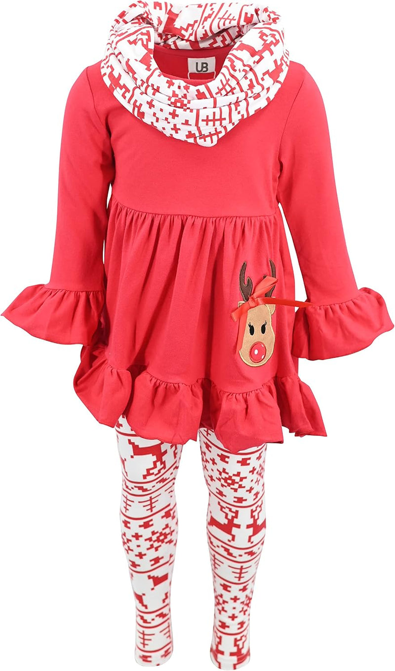 christmas red reindeer 2 girls christmas reindeer 3pc legging set b08df7n3d3