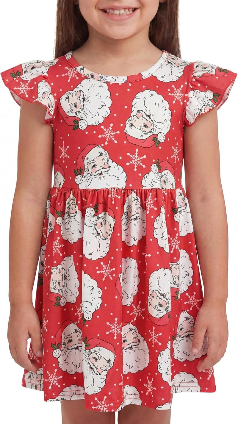 Red Santa Wink Unique Baby Girls Petal Sleeve Christmas Dress Outfits for Girl Toddler and Big Kids (10Y, Red Santa Wink
