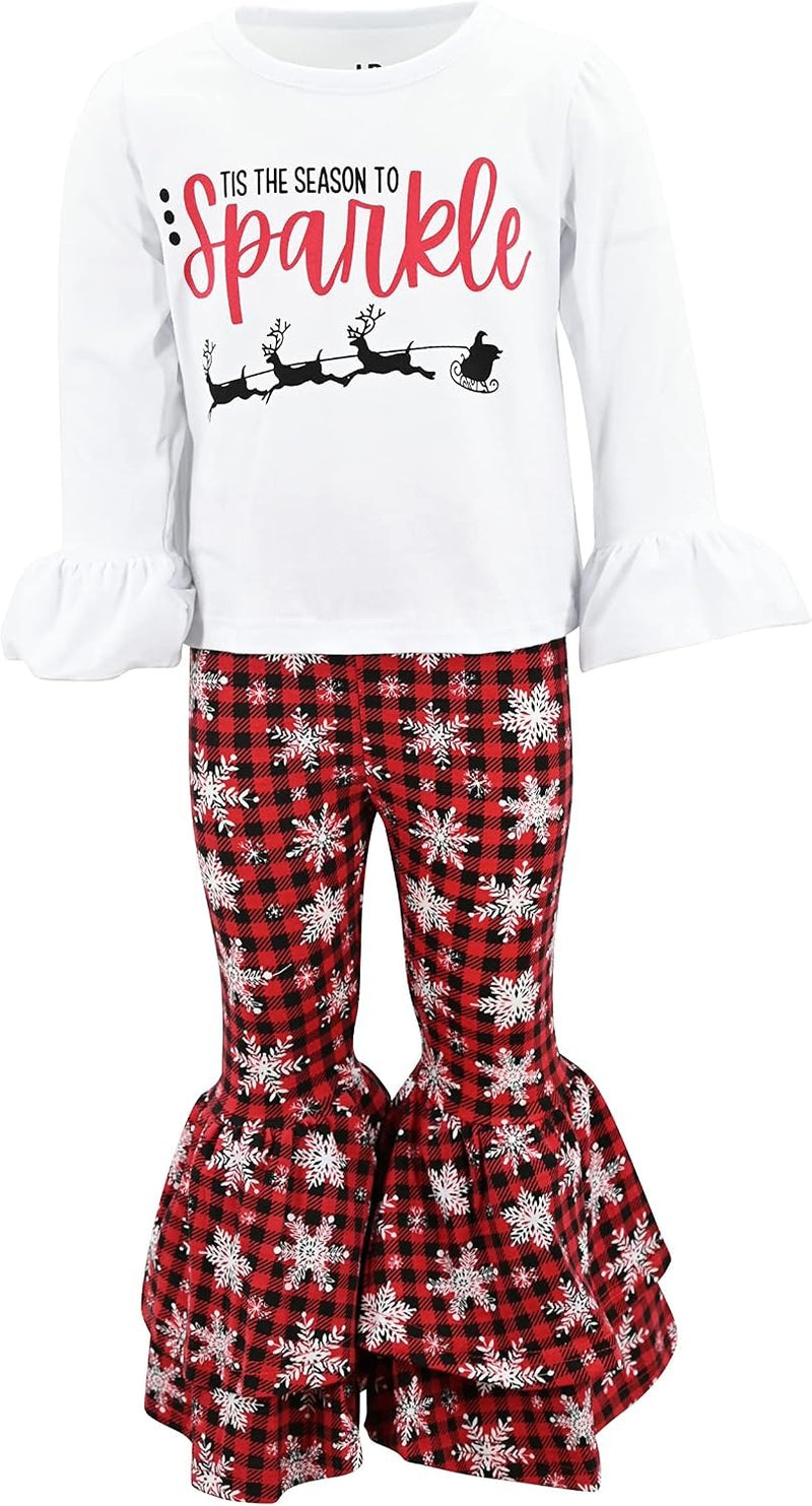 Season to Sparkle Unique Baby Girls Tis The Season To Sparkle Flare Pants Christmas Outfit Clothes (12Y, Red)
