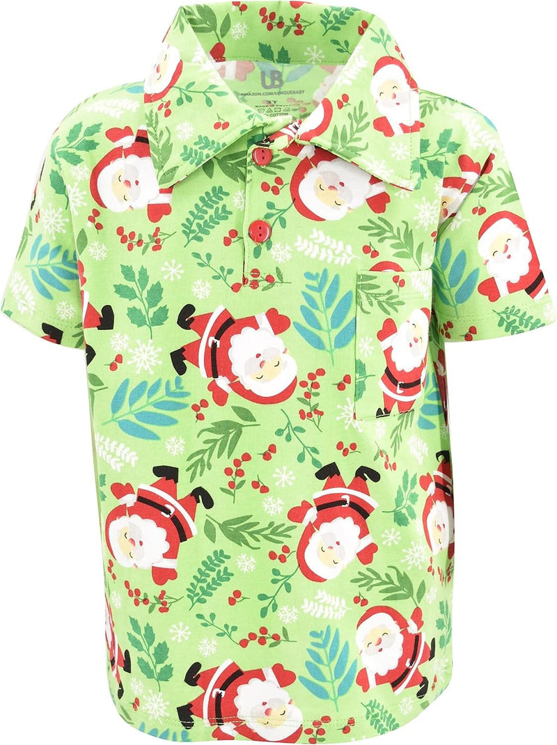 Smiling Santa Unique Baby Boys Christmas Smiley Santa Dinner Polo Shirt (6Y, Green)