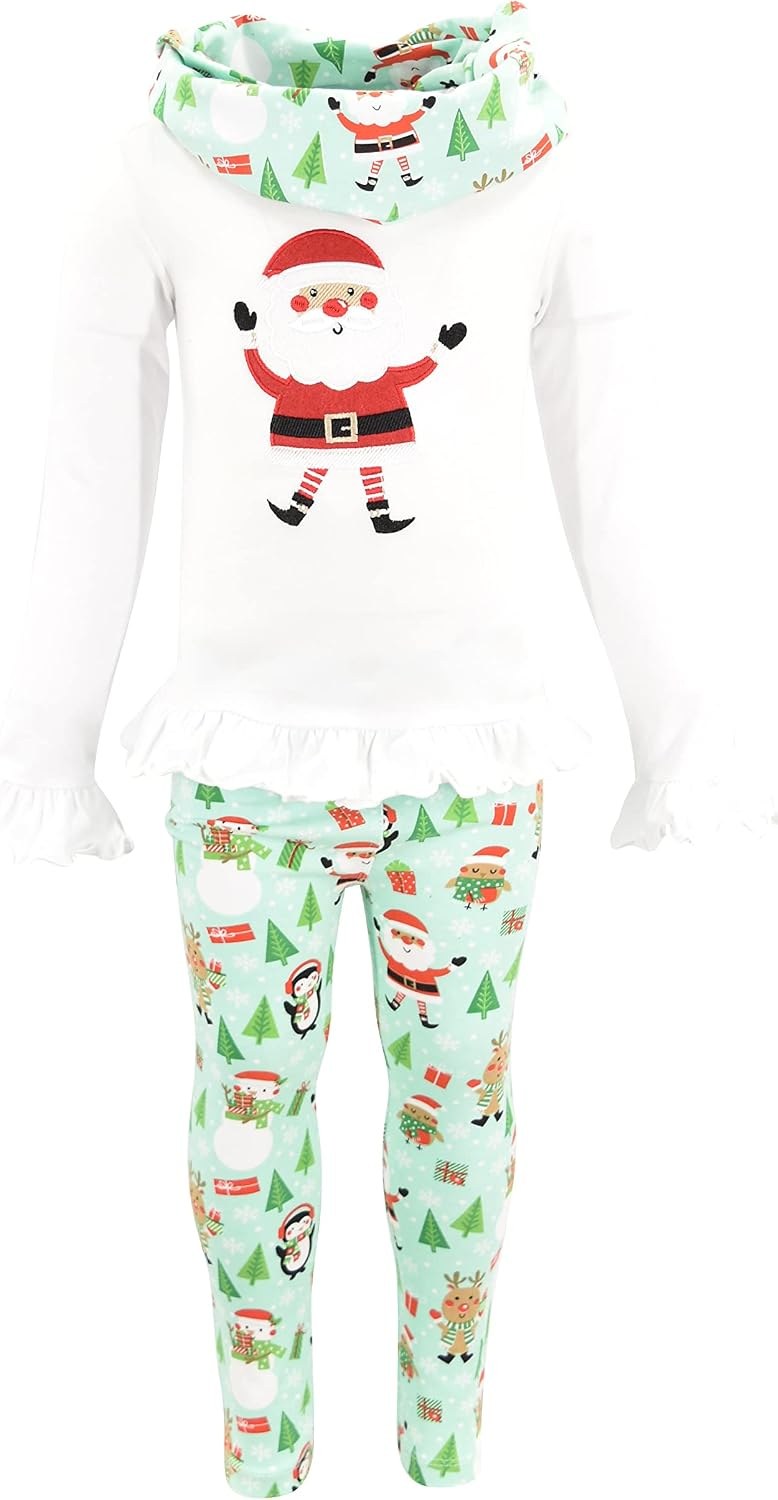Snow Angel Unique Baby Girls 3 Piece Christmas Snow Angel Legging Set Outfit (8Y, Blue)