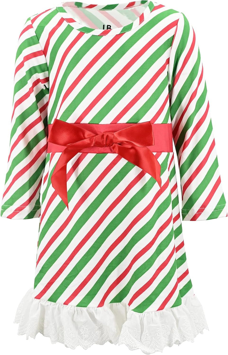 Striped Candy Cane Unique Baby Girls Long Sleeve Ruffled Dresses for Toddlers and Kids 8 Years Christmas Striped Candy C