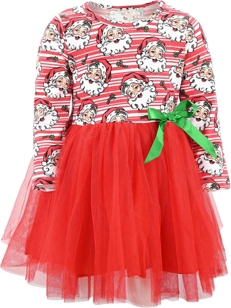 Striped Santa Girls Long Sleeve Tulle Tutu Dresses for Kid and Toddler Striped Santa 5 Years