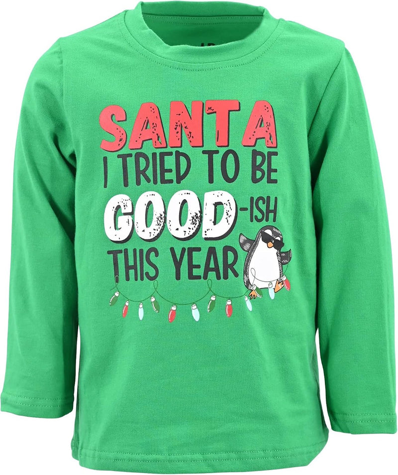 Tried to Be Goodish Unique Baby Boys I Tried to Be Good Long Sleeve Kids Christmas Shirt Clothes (7Y, Green)