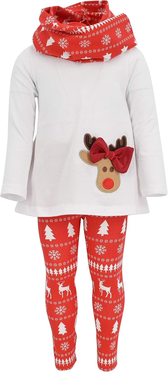 christmas white red girls 3 piece christmas reindeer bow out b075mrc4t8
