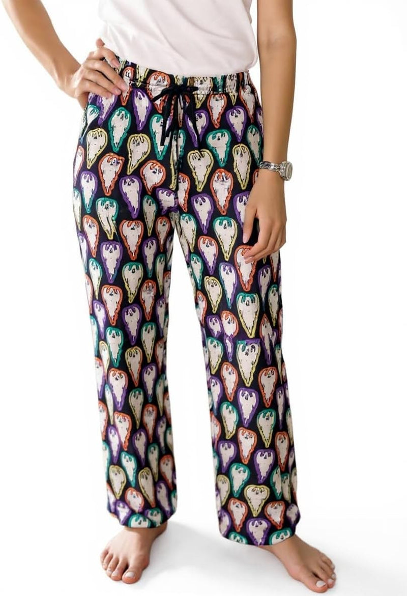 Colored Ghost Unique Baby Adult Halloween Colored Ghosts Pajama Pants (Med, Black)
