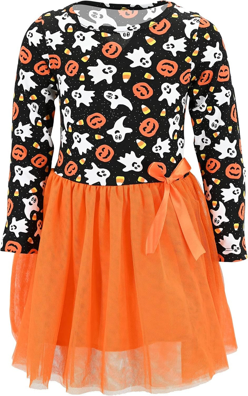 Happy Halloween Girls Long Sleeve Tulle Tutu Dresses for Kid and Toddler Happy Halloween 6 Years