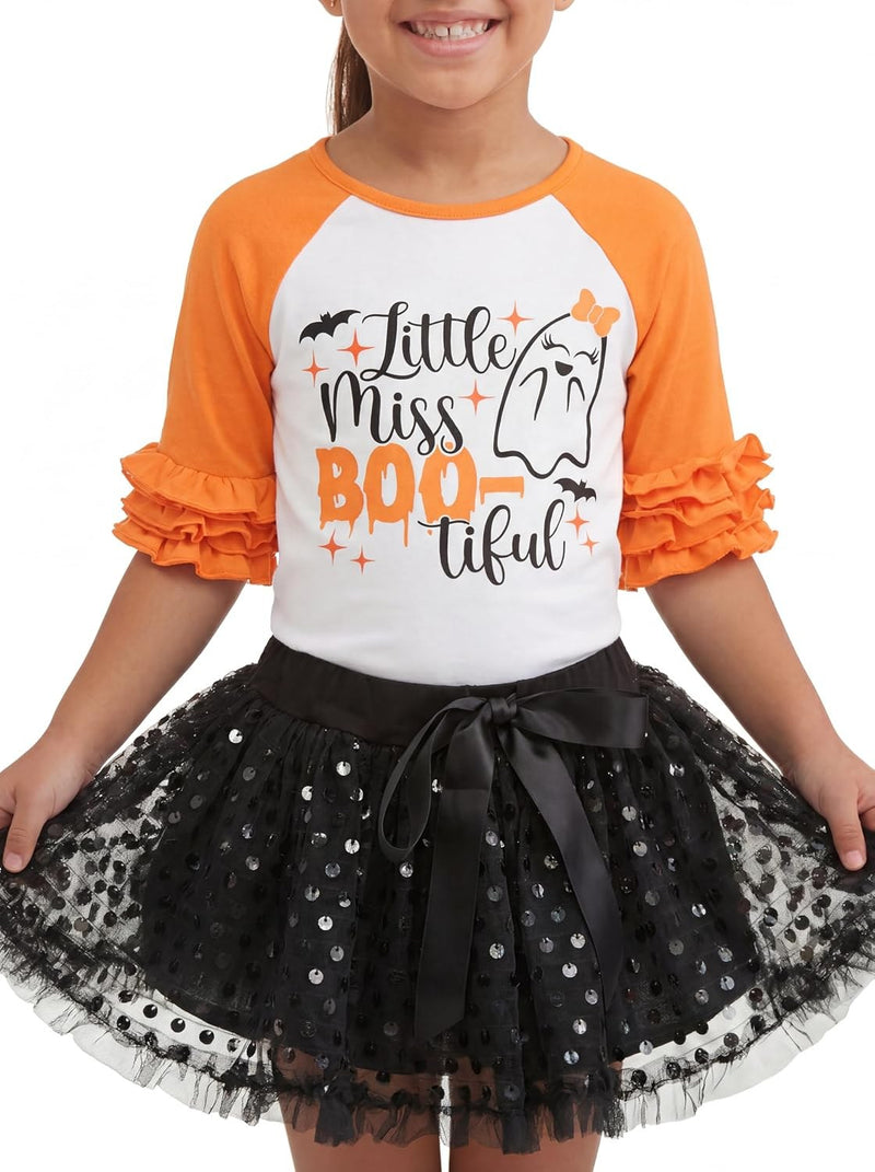 Little Miss Bootiful Unique Baby Toddler Big Girls Halloween Miss Boo Skirt Shirt Dress Outfit (7Y, Miss Bootiful)