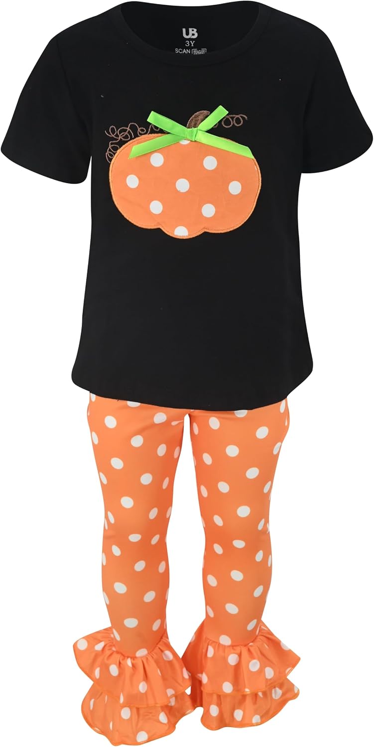 halloween orange 2 piece girls double ruffle leggings and b01mfxfw3d