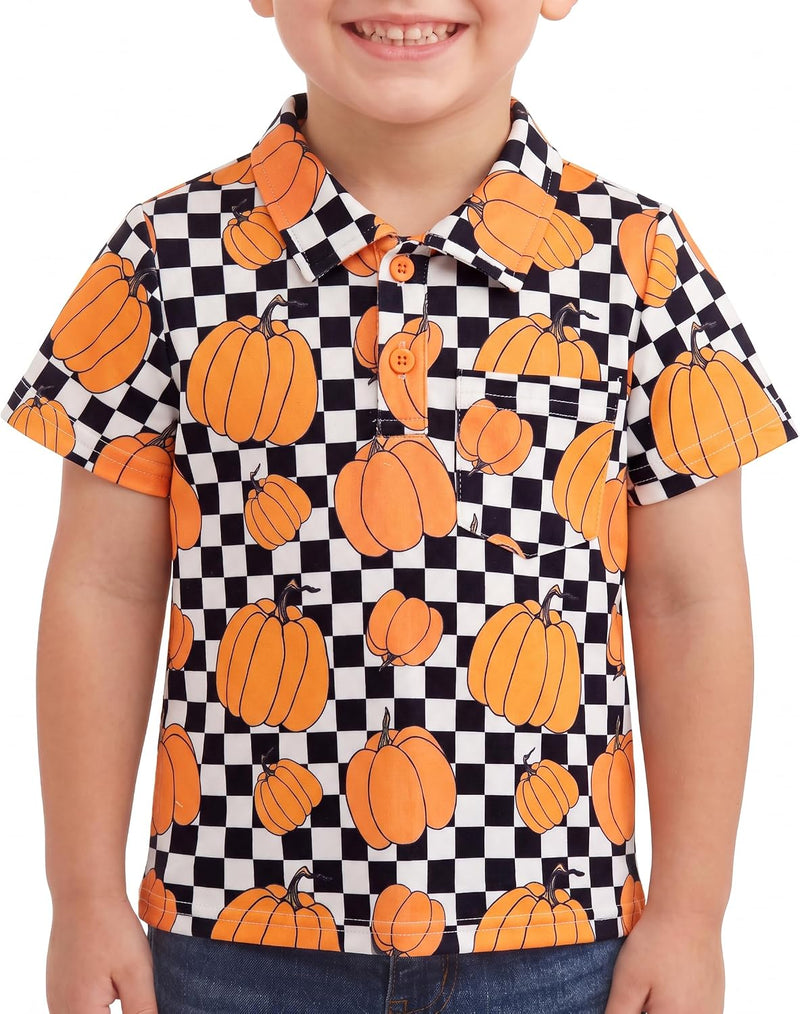 halloween pumpkin check boys fall polo shirt short sleeve pumpki b0gymcws8h