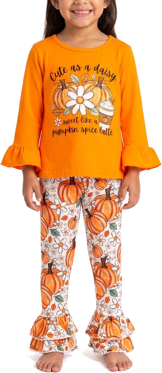 halloween pumpkin daisy girls 2 piece fall outfit set long sleev b0gymbjxvb