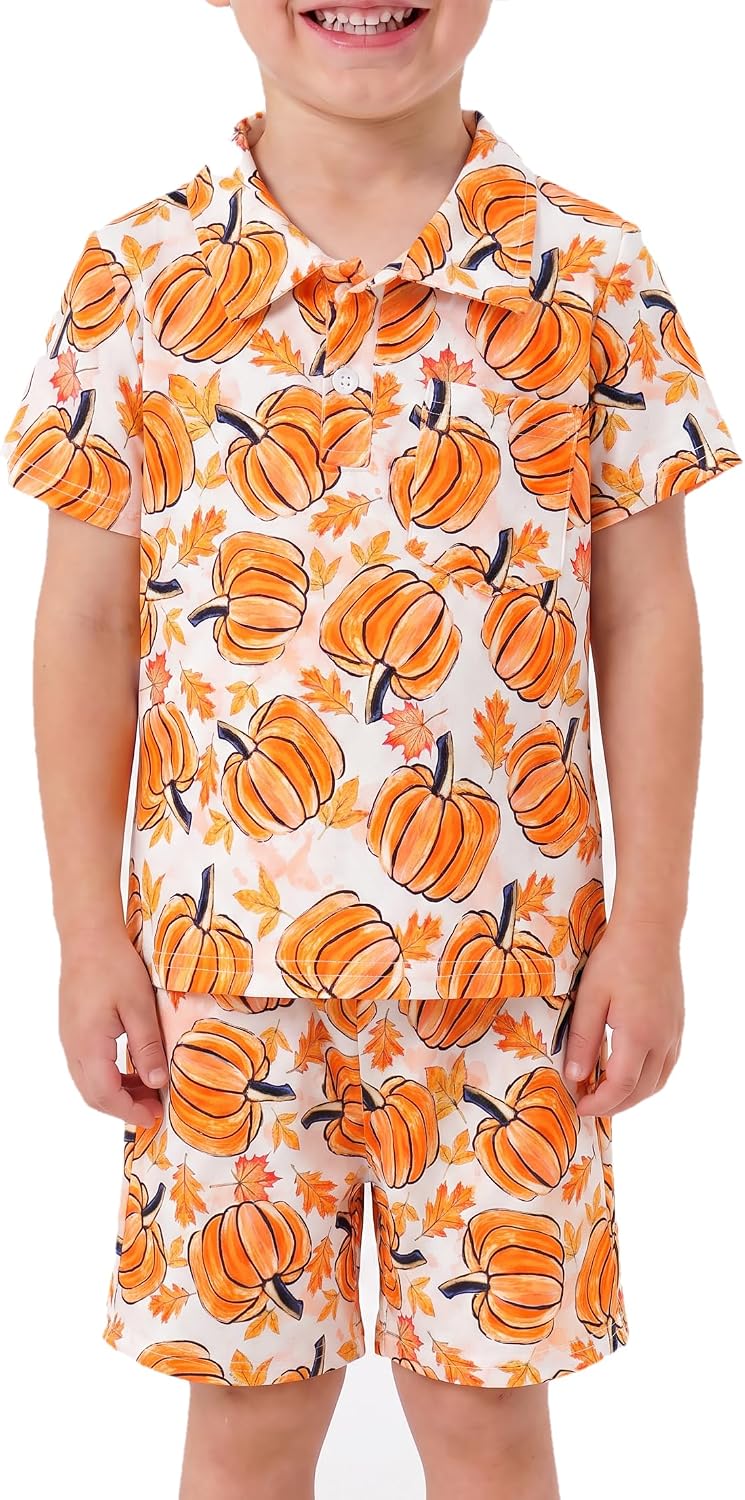 halloween pumpkin fields boys 2 piece fall outfit set short sleev b0gym5d3hd