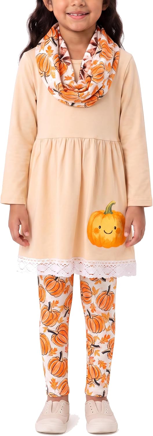 halloween pumpkin fields girls 3 piece fall outfit set long sleev b0gym5g5yv